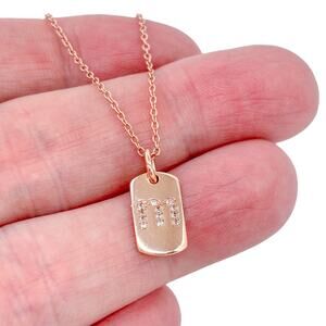 Cubic Zirconia Rose Gold-Plate "M" Dog Tag Necklace | 18"